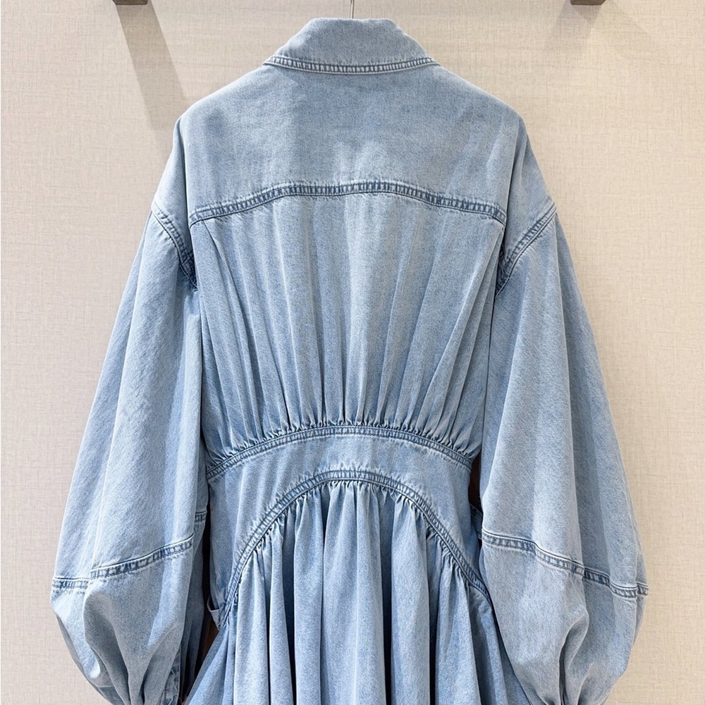 Zimmermann Light Blue Denim Wrap Mini Dress with Balloon Sleeves - Picture 4 of 6